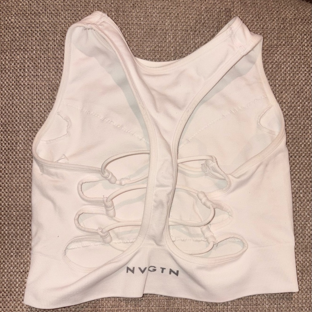 NVGTN White Ribbed Lace-Up Sports Bra